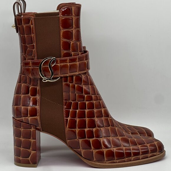 Christian Louboutin CL CHELSEA BOOTY 70 Croc Ali Ankle Boots Heel Bootie - Picture 9 of 16